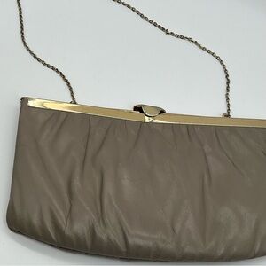 Vtg Mardane U.S.A. Nordstrom Gray Leather Frame Clutch Bag 1960s Gold Tone Clasp